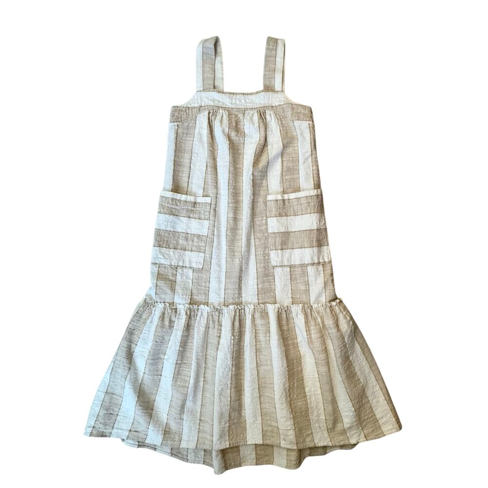 Maeve Anthropologie Striped Midi Dress XS Neutral Cottagecore Pockets